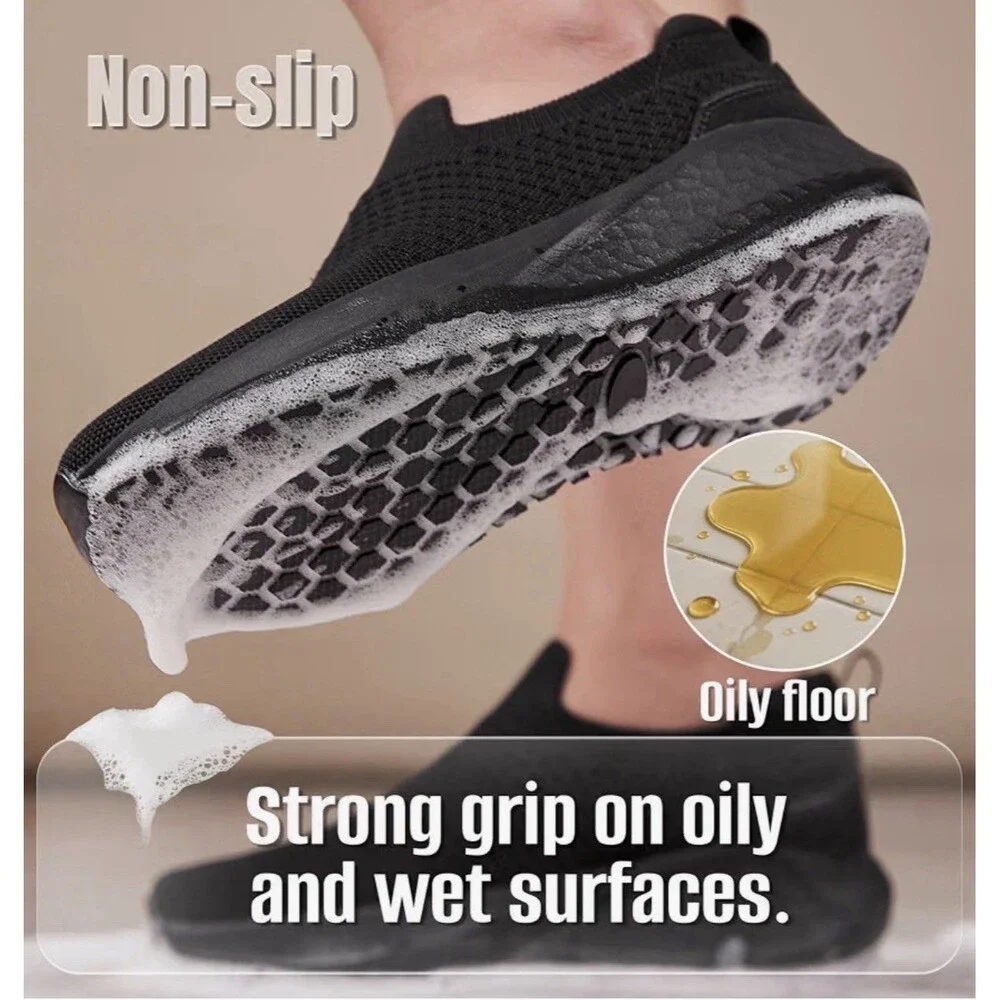 SHULOOK Womens 8 Black Non Slip Work Shoes Restaurant Kitchen Sneakers Stretch